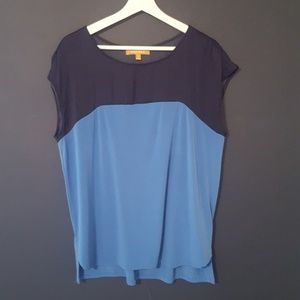 Dark and light blue colorblock short sleeve top